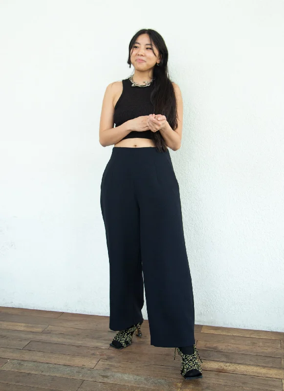 Allium Wide Leg Straight Pant (Unisex) - Black Blue