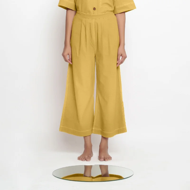 Light Yellow 100% Cotton Elasticated Wide Legged Pant