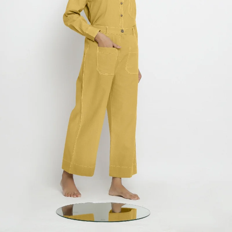 Light Yellow Handspun Cotton Patch Pocket Mid-Rise Pant