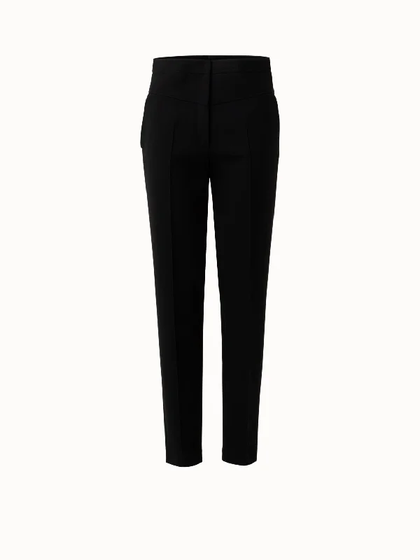 Slim Leg High-Waisted Pebble Crepe Stretch Pants