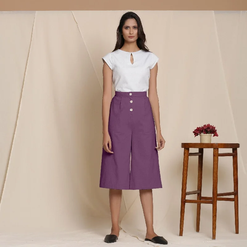 Solid Wine Warm Cotton Flannel High-Rise Culottes