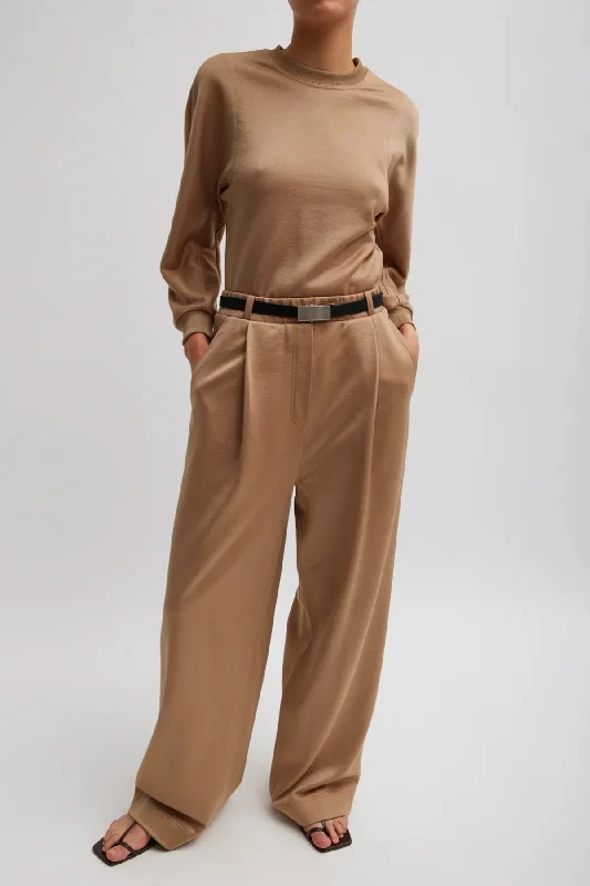 Tibi Silk Terry Pleated Pull On Pant - Granola