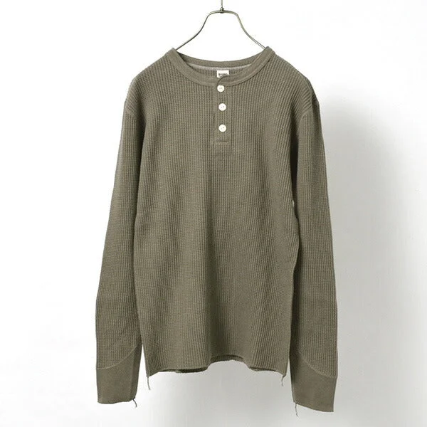 BARNS / BR-3051 Big Waffle Henley Neck Long Sleeve Thermal / T-Shirt