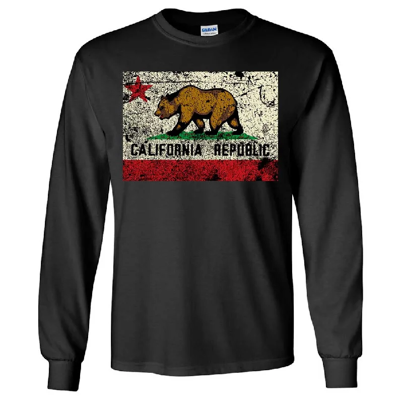 California State Flag Distressed Long Sleeve Shirt