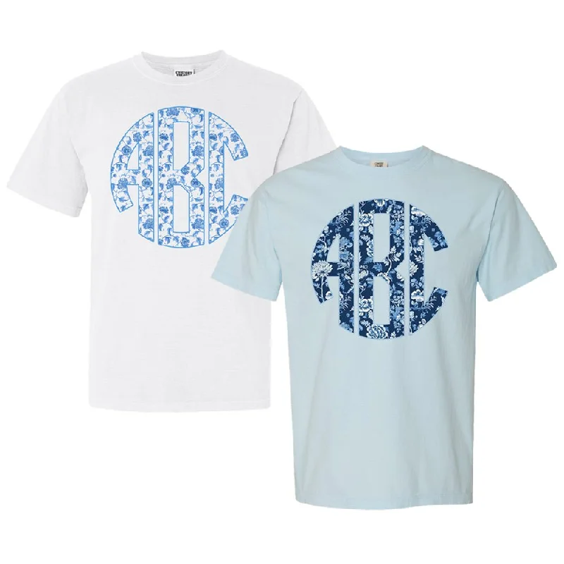 Monogrammed 'Blue & White Chinoiserie' Big Print T-Shirt