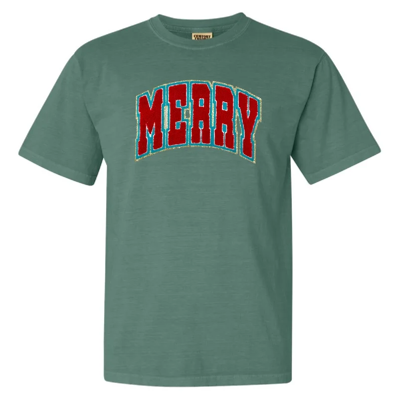 'Varsity Merry' Letter Patch Tee