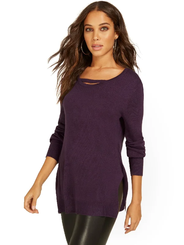 Balloon-Sleeve Tunic Sweater