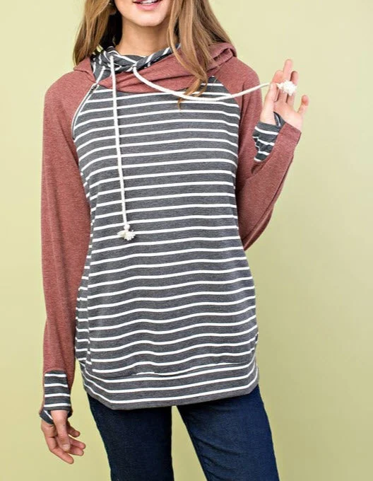 Colorblock Double Hood Hoodie Top