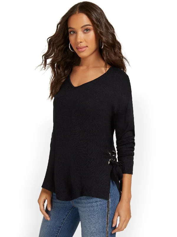 Lace-Up Side Tunic Sweater