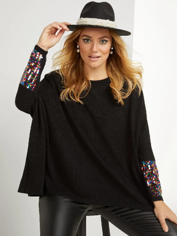 Sequin-Sleeve Tunic Sweater