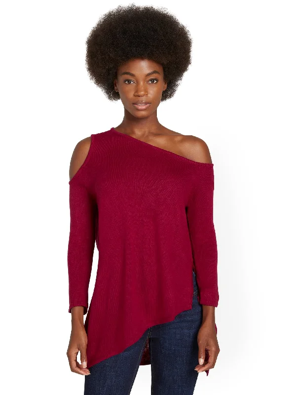 Slouchy Asymmetrical Cold-Shoulder Tunic Sweater