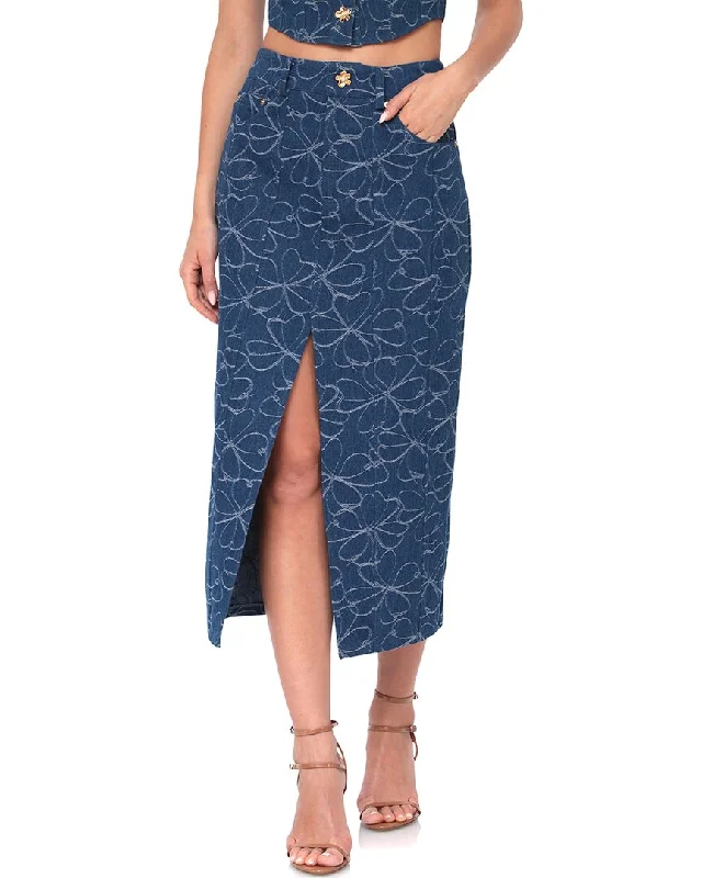 Avec Les Filles Embroidered Slit Front Midi Skirt