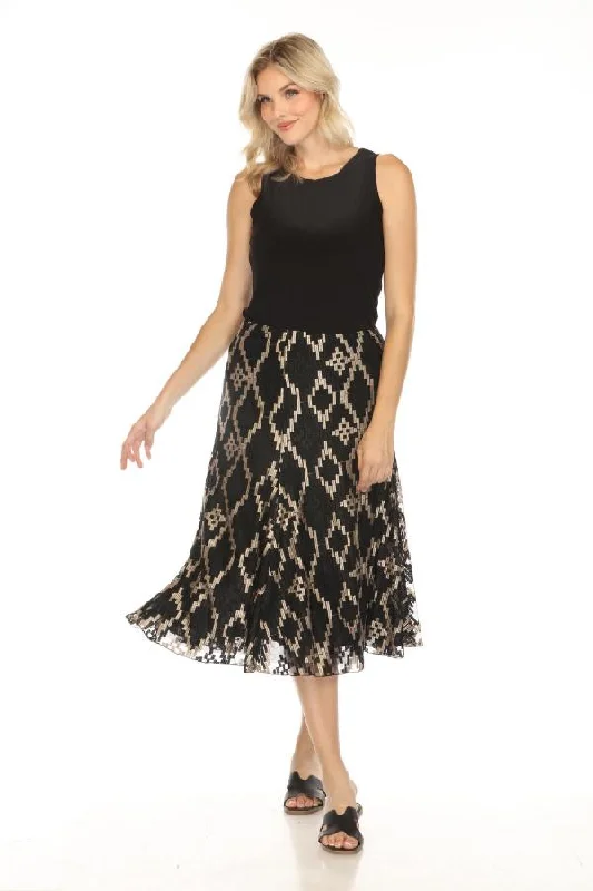 Johnny Was Biya Black Jane Geometric Mesh Midi Skirt B71223-O