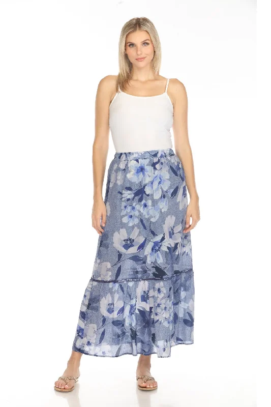 Johnny Was Workshop Blue Arika Prairie Western Silk Maxi Skirt W72524-E