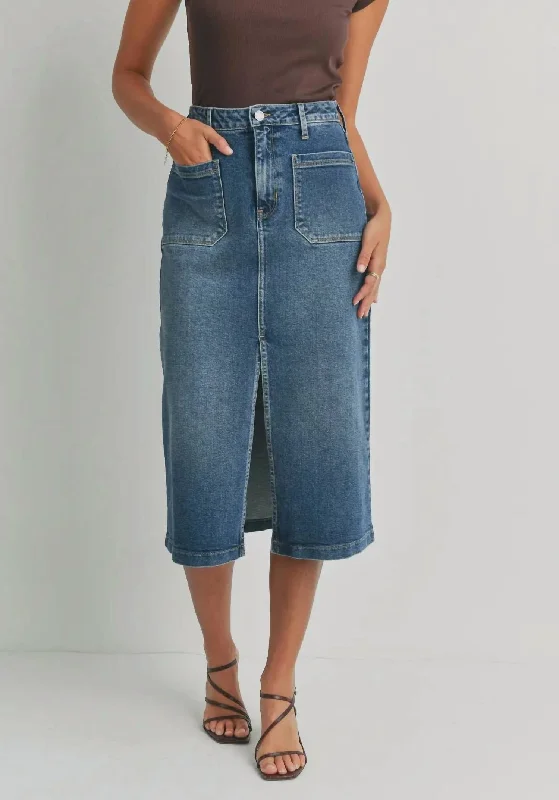 Utility Pocket Denim Skirt In Medium Denim