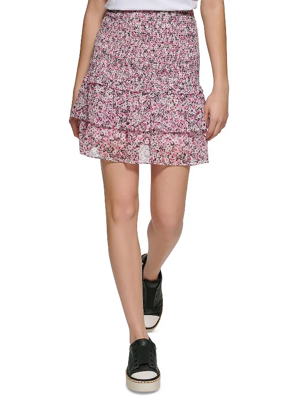 Womens Chiffon Smocked Mini Skirt