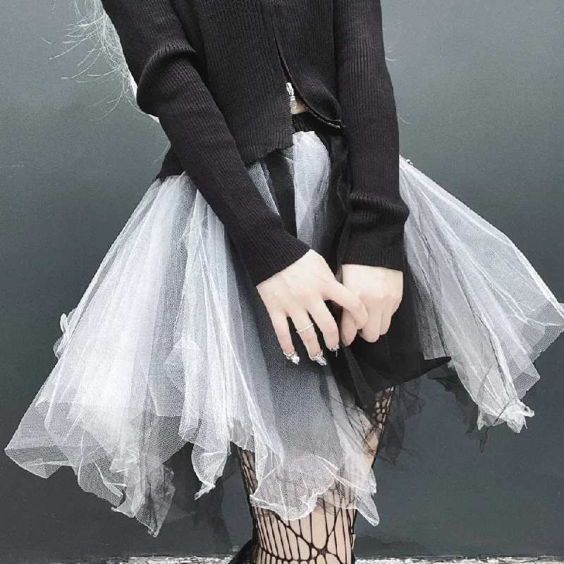 Women's Grunge Contrast Color Mesh Puffy Skirt