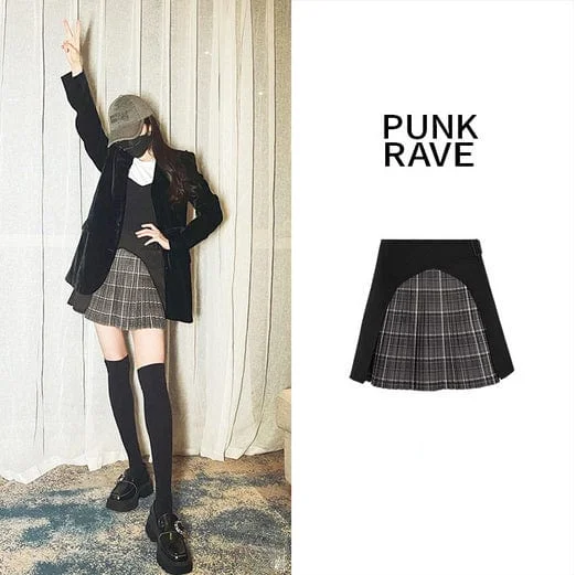 Women's Grunge Plaid Splice Pleated Skirt