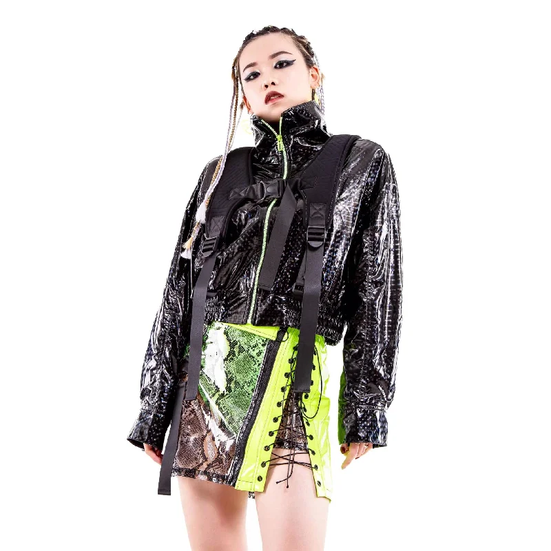 Women's Grunge Snakeskin Printed Splice Faux Leather Skirt