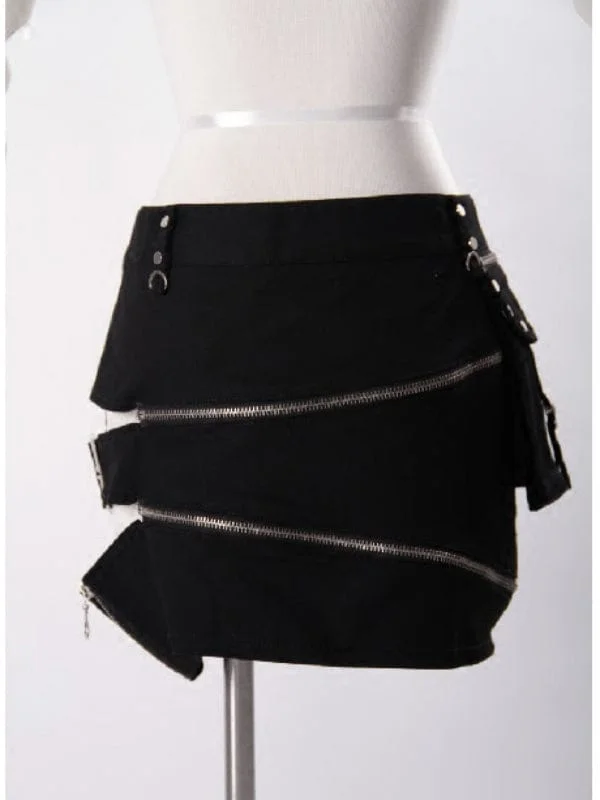 Women's Steampunk Cutout Big-pocket Zipper Skirt