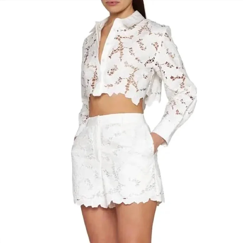 3D Cotton Lace Shorts In White