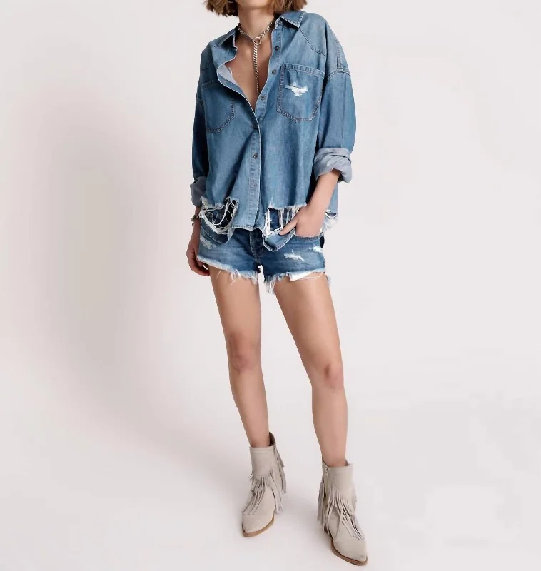 Bonitas Low Waist Denim Short In Blue