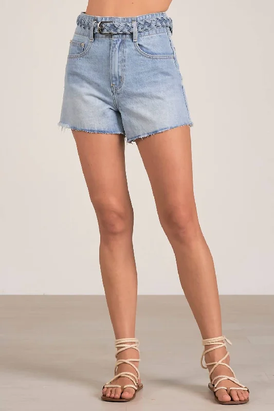 Braided Belt Denim Short In Blue