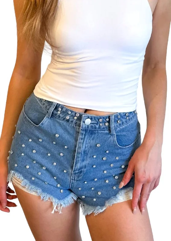 Rhinestone Distressed Shorts In Denim