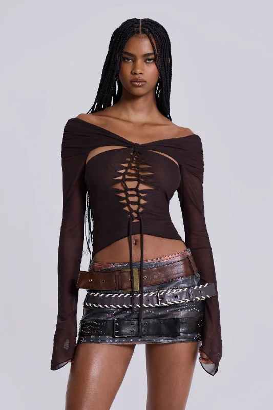 Bianca Macrame Off Shoulder Mesh Top