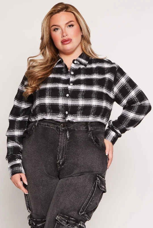 Plus Size Plaid Tie Hem Crop Top