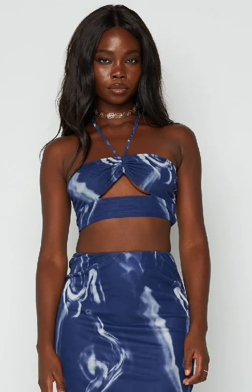 Brianna Navy Mesh Crop Top