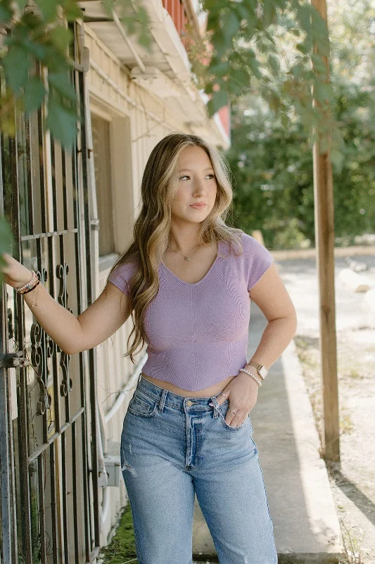 Lavender Cap Sleeve Ribbed Top