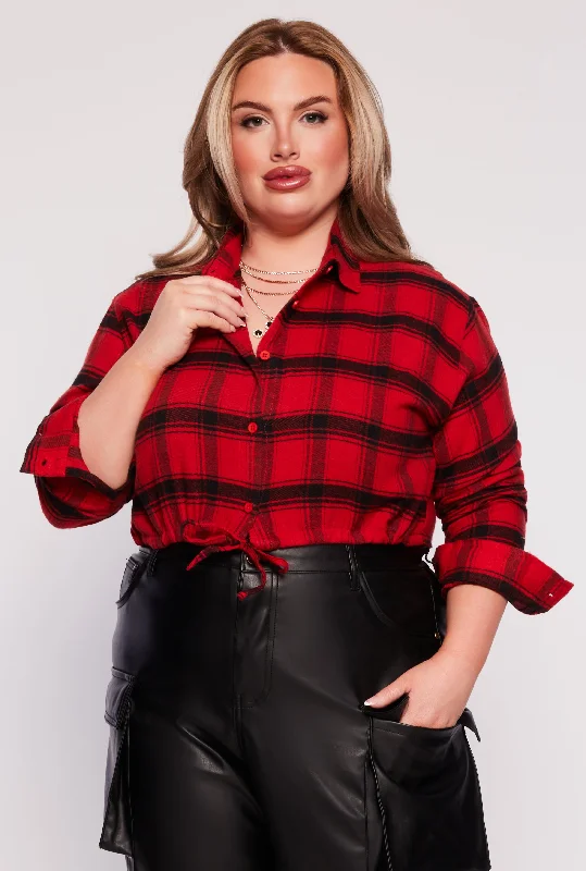 Plus Size Plaid Tie Hem Crop Top