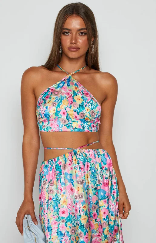 Spring Bouquet Floral Halter Top