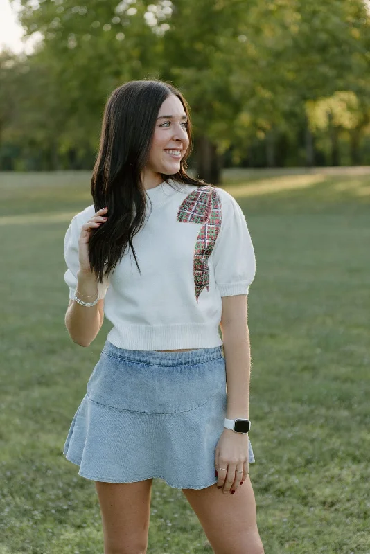 White Christmas Bow Knit Top