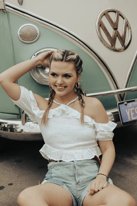 White Smocked Halter Crop Top