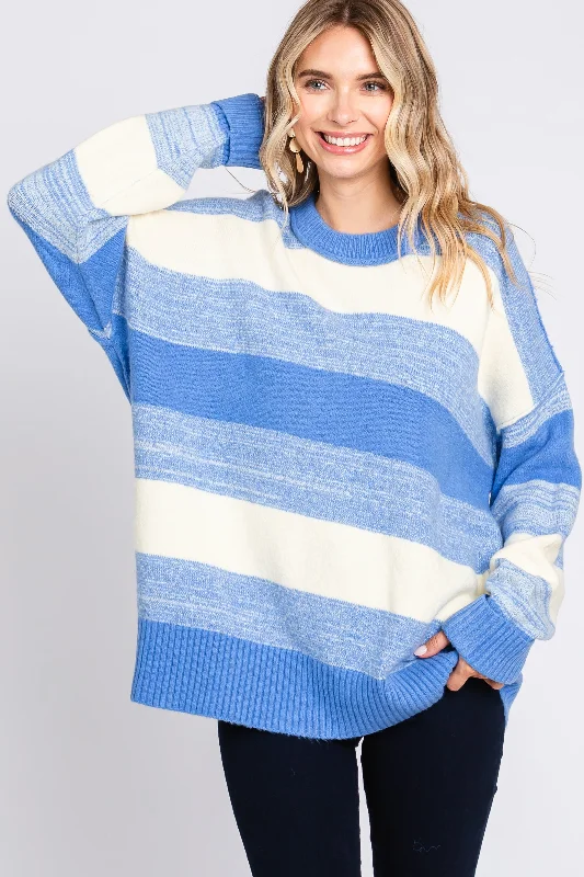 Blue Brushed Striped Sweater