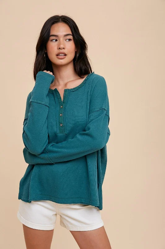 Emerald Green Waffle Knit Henley Top