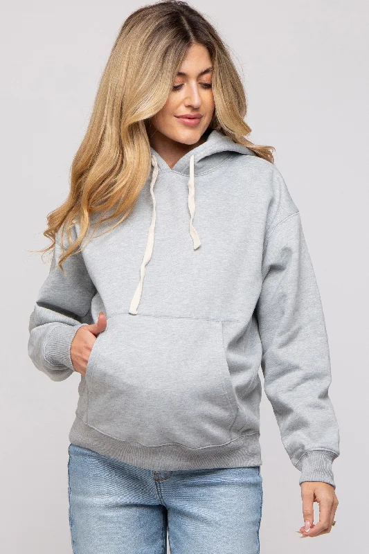 Heather Grey Basic Fleece Maternity Hoodie