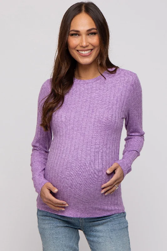 Lavender Ribbed Long Sleeve Maternity Top