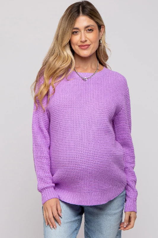 Lavender Waffle Knit Round Hem Maternity Sweater