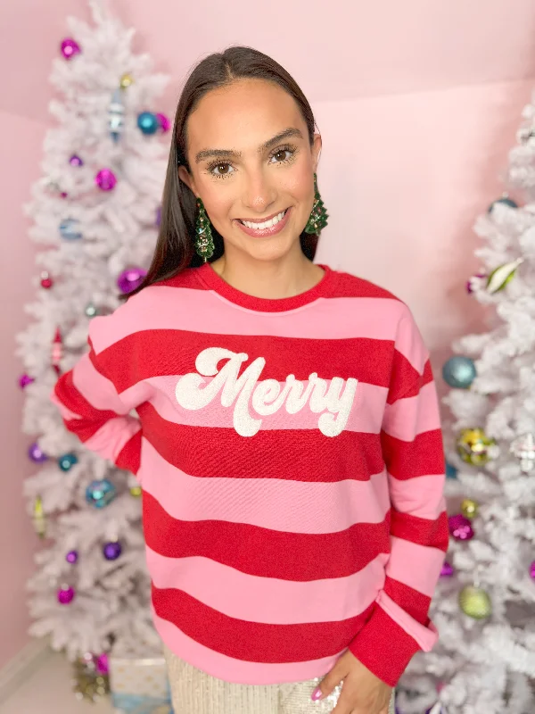 Merry Christmas Sweatshirt-Pink/Red