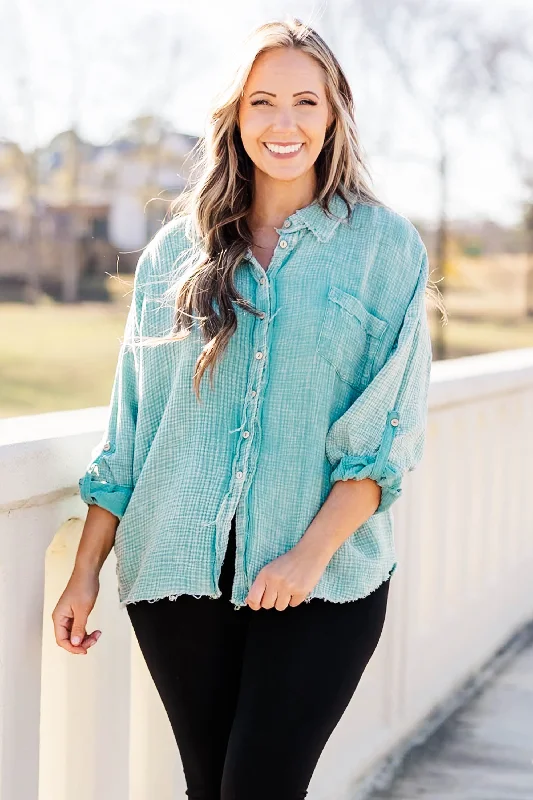 Popular Phrase Top, Dusty Teal