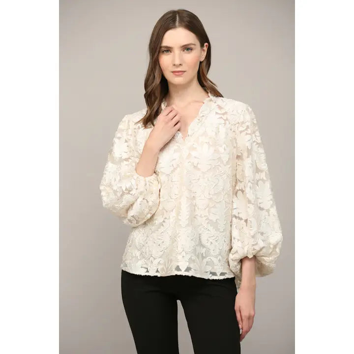 The Caroline Burnout Velvet Top-Cream