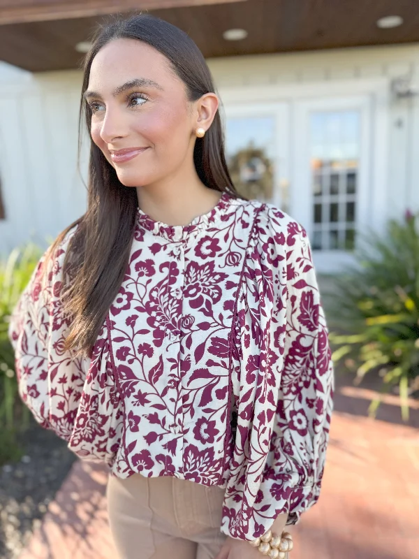 The Colby Bubble Sleeve Printed Top-Sangria