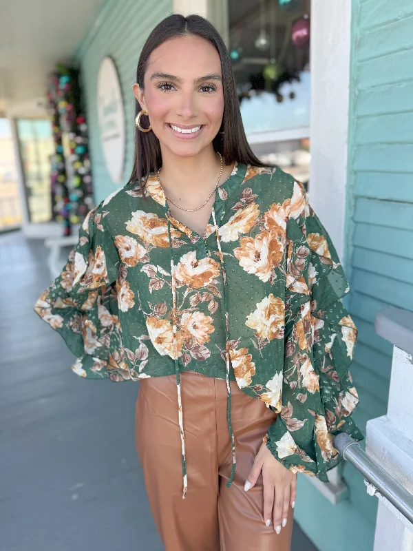 The Floral Long Sleeve Top - Green