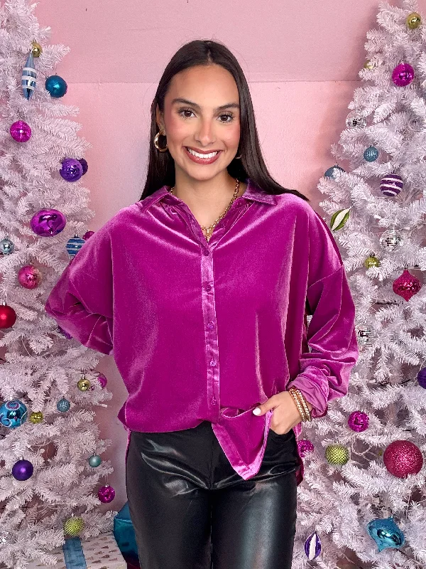 The Madrid Velvet Long Sleeve Top-Magenta