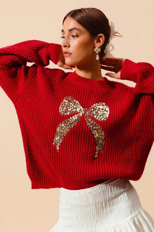 The Rachel Bow Sweater-Red