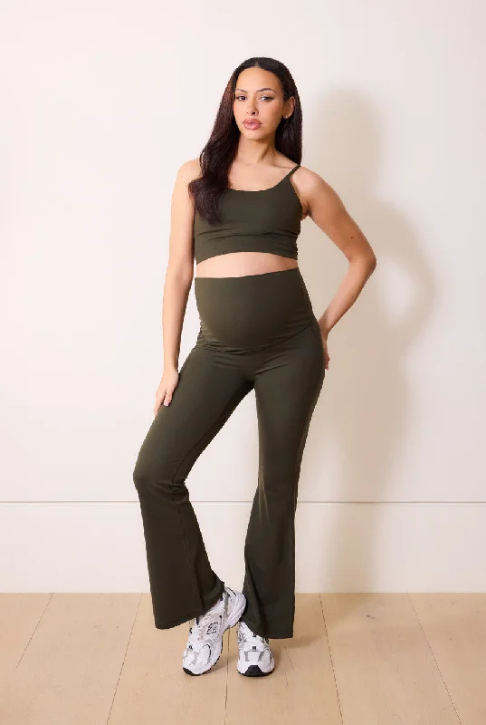 Maternity 24/7 Revitalise Flare Leggings - Deep Olive