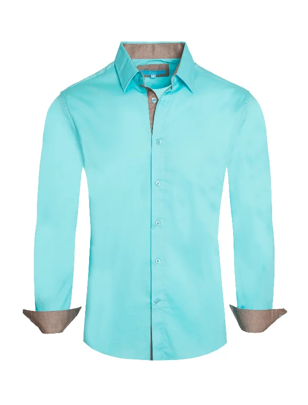 Turquoise Solid Cotton-Stretch L/S Shirt (4020)